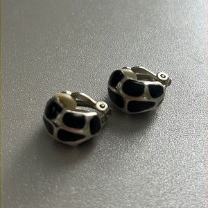 Vintage Silver and Black Chunky Clip On Earrings